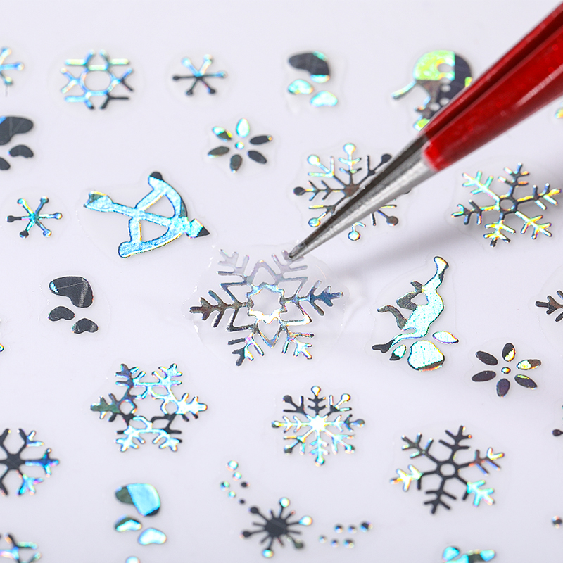 Nail Art Xmas - Holographics Silver Snowflakes 3D Christmas Nail