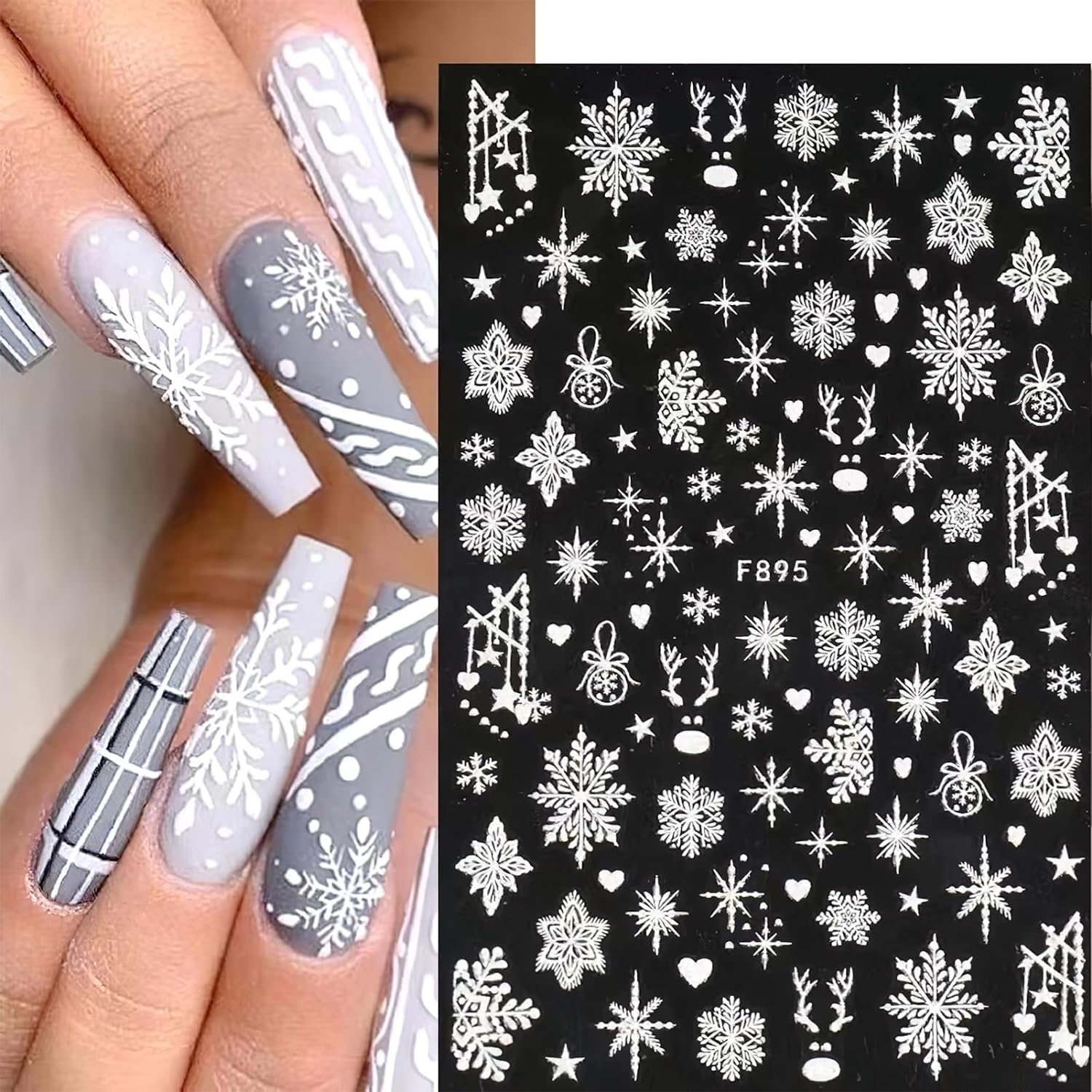 Nail Art Xmas - 3D Snowflake Nail Art Decals White