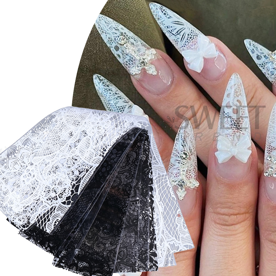 1 Pack Black White Lace Floral - Nail Art Elegant recension och pris