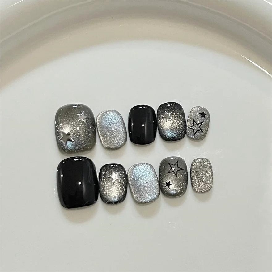 10Pcs Plaid Star Press on Nail - Nail Art Gliter recension och pris