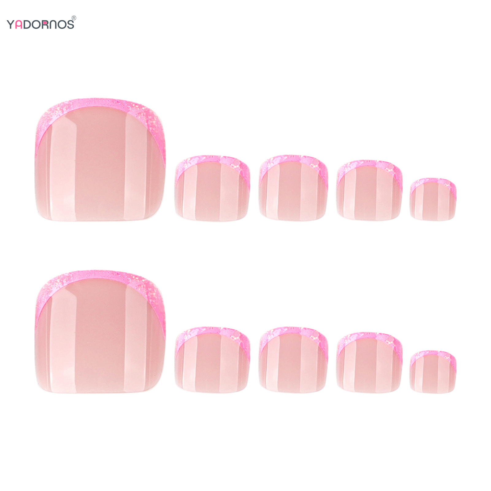 Pink French Tips Fake Toenails - Nail Art Gliter recension och pris