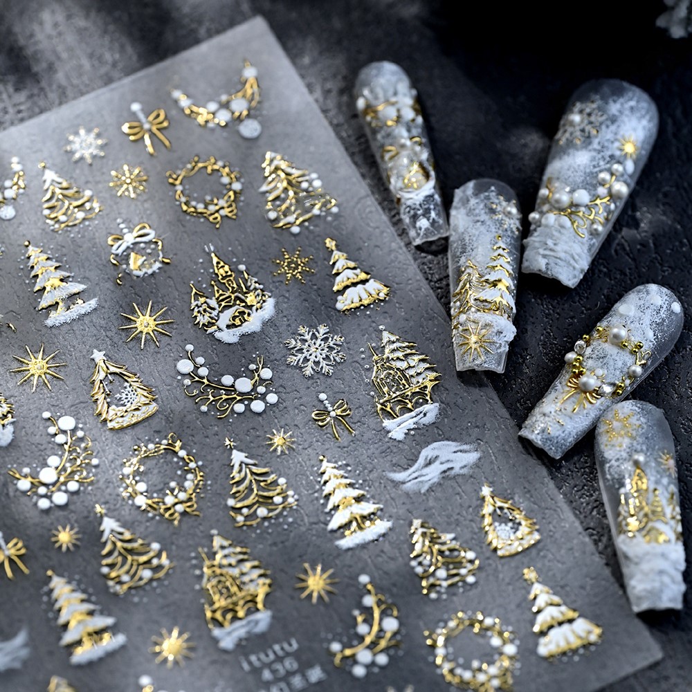 5D Embossed Gold Castle/Garlan - Nail Art Xmas recension och pris